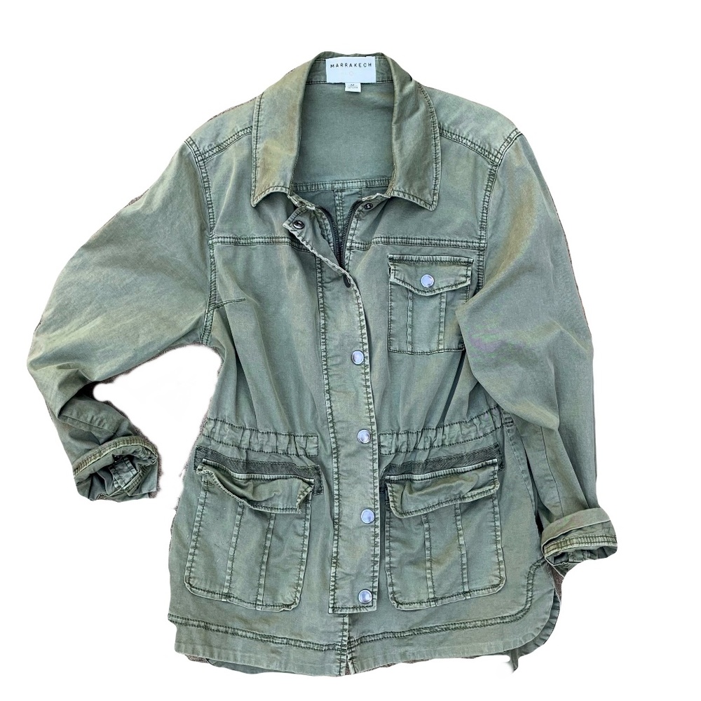 {Anthropologie} Marrakech Olive.Hidden Zip Utility Jacket